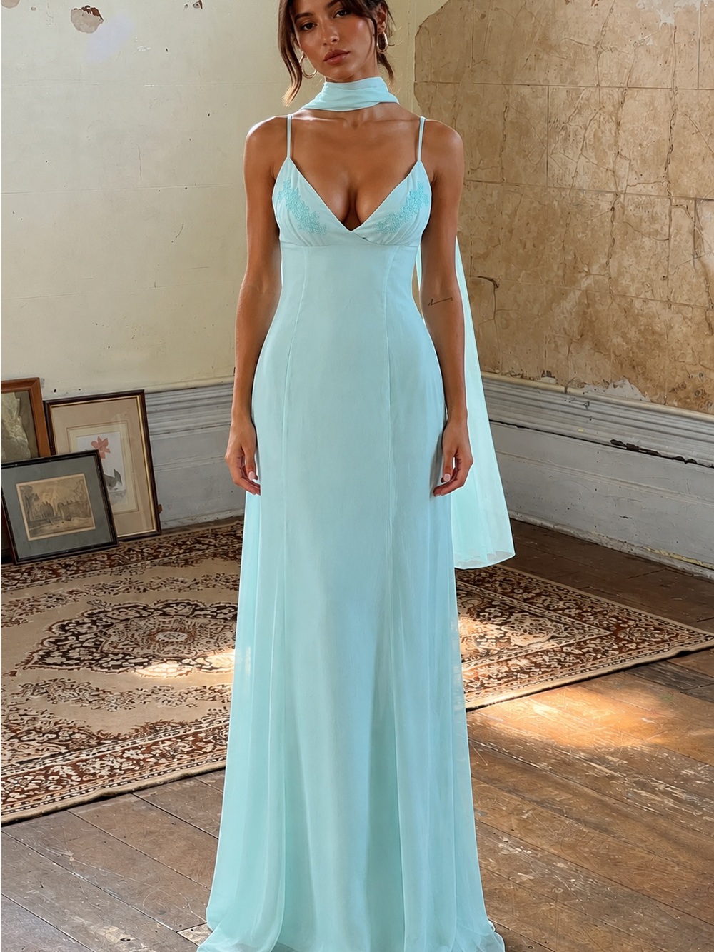 Princess Polly Ice Blue Maxi Dress with Scarf